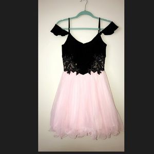 Black and baby pink sparkly homecoming dress